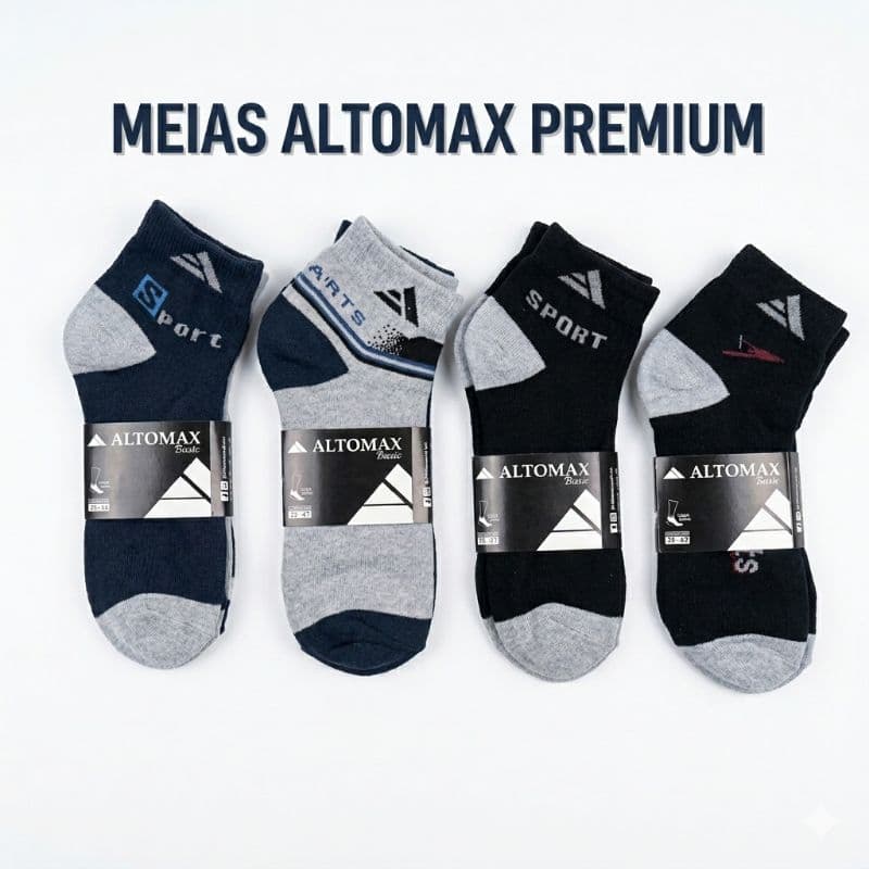 KIT 6 E KIT DE 12 PARES DE MEIA ALTOMAX CANO MÉDIO GROSSA CORES ESCURAS SORTIDAS ALTA QUALIDADE