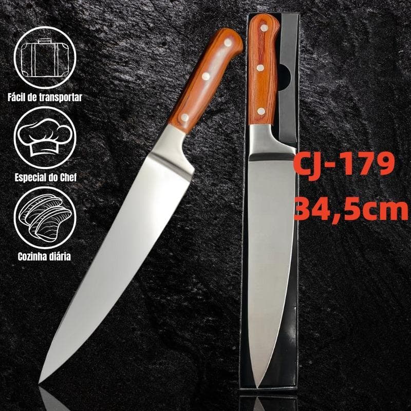 Faca Profissional 8 / 10 Polegadas, 34,5Cm / 39,5Cm, Chef Churrasco Sashimi Aço Cabo em Madeira CJ-179 / CJ-180