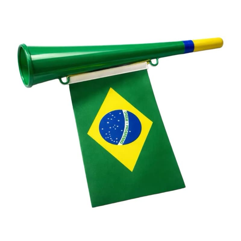 Corneta Torcida Brasil Com Bandeira Copa do Mundo Som Forte Verde e Amarela Envio Rápido