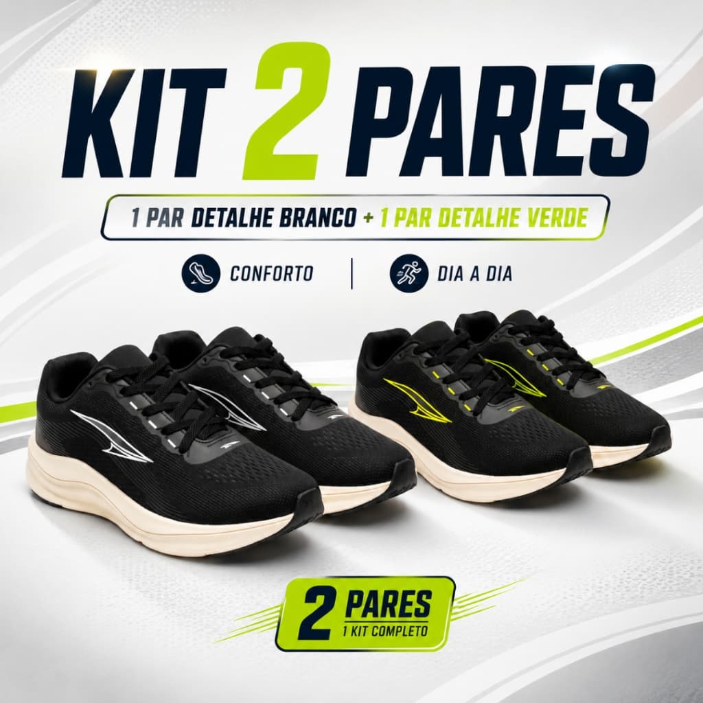 Kit 2 Pares Tênis Esportivo Academia Corrida Caminhada Conforto Top Leve e Confortável