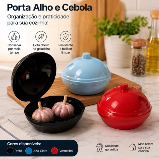 kit 2 Porta Cebola e Alho com Tampa Compacta