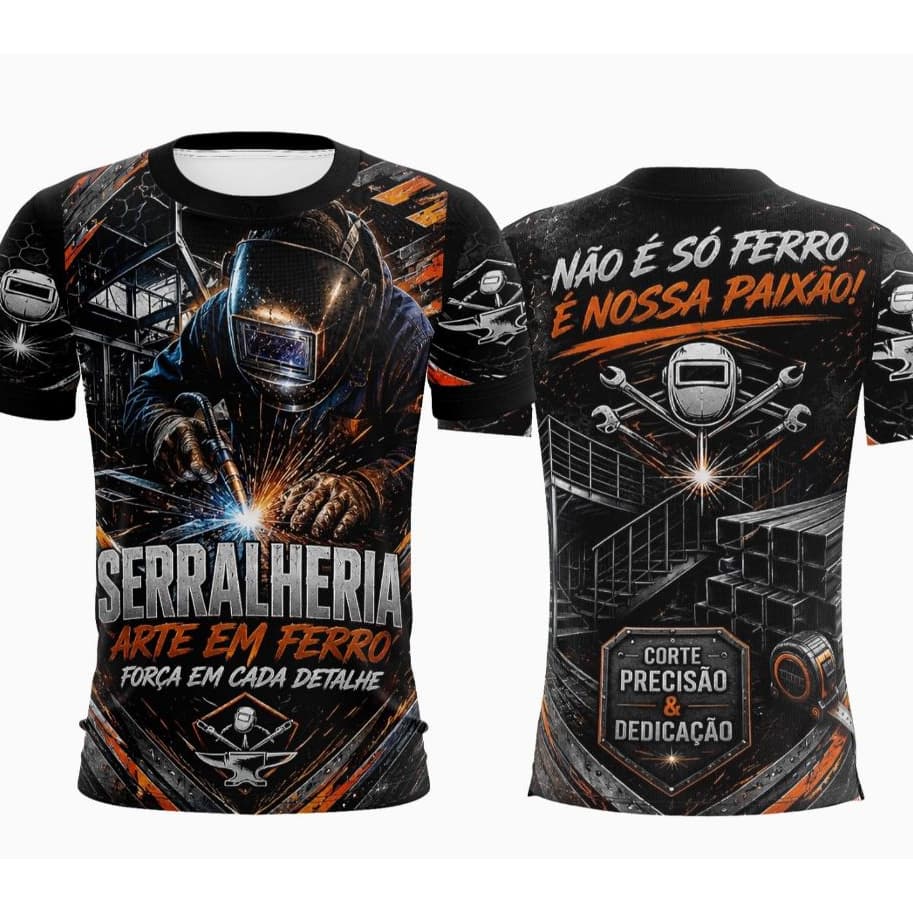 Camiseta Serralheria Uniforme Profissional Soldador Mecânico Oficina Estampa Masculina Premium