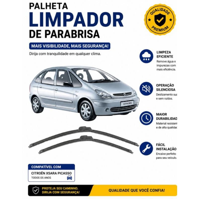 Par de Palheta para Limpador de Parabrisa Dianteiro do Citroen Xsara Picasso ano 2000 Até 2012