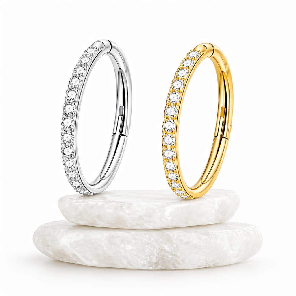 Kit Piercing Clicker Dourado e Prata Titânio ASTM F136 Zircônia Dourado + Prata
