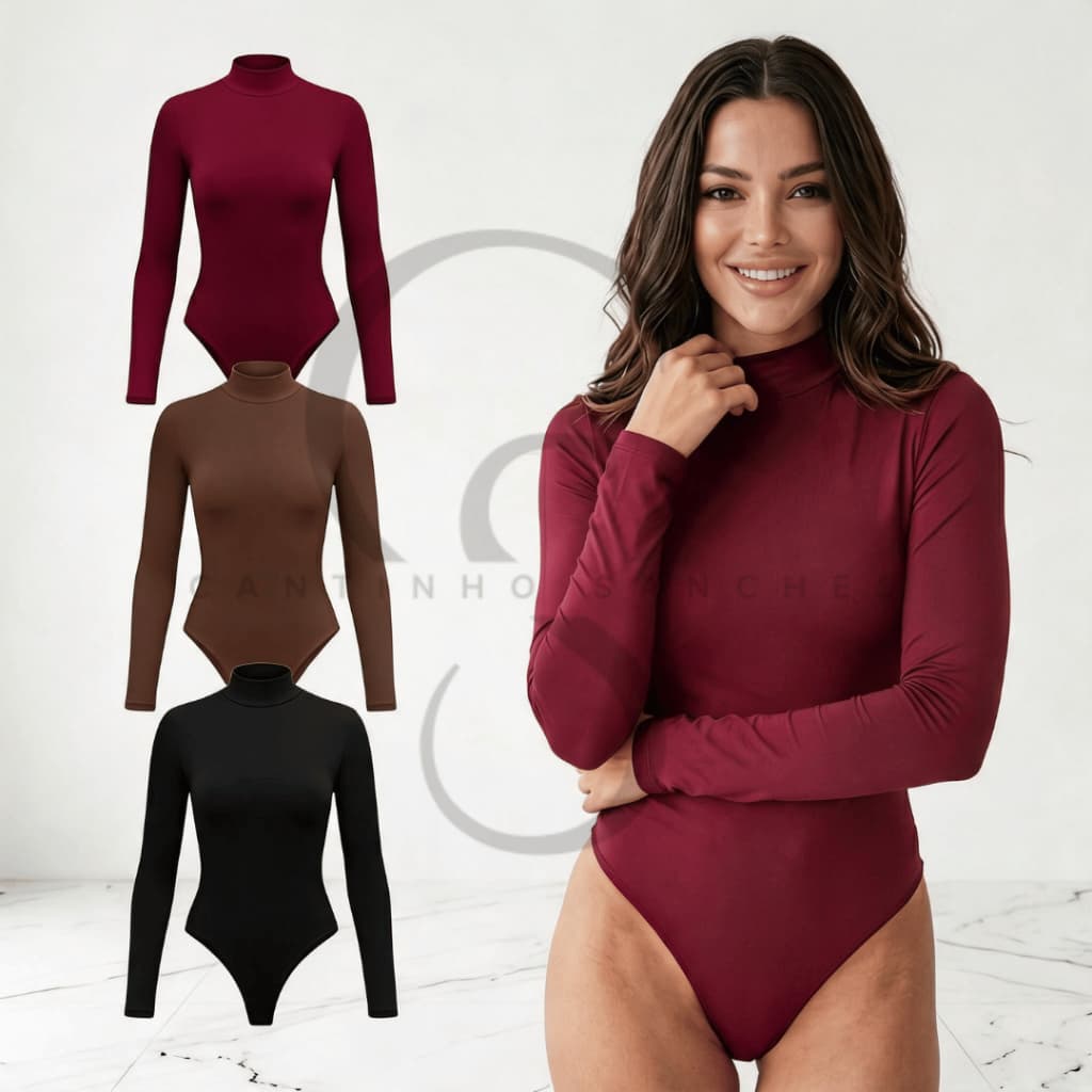 Kit 3 Body manga longa gola alta feminino Cacharrel Suplex Bory Segunda Pele