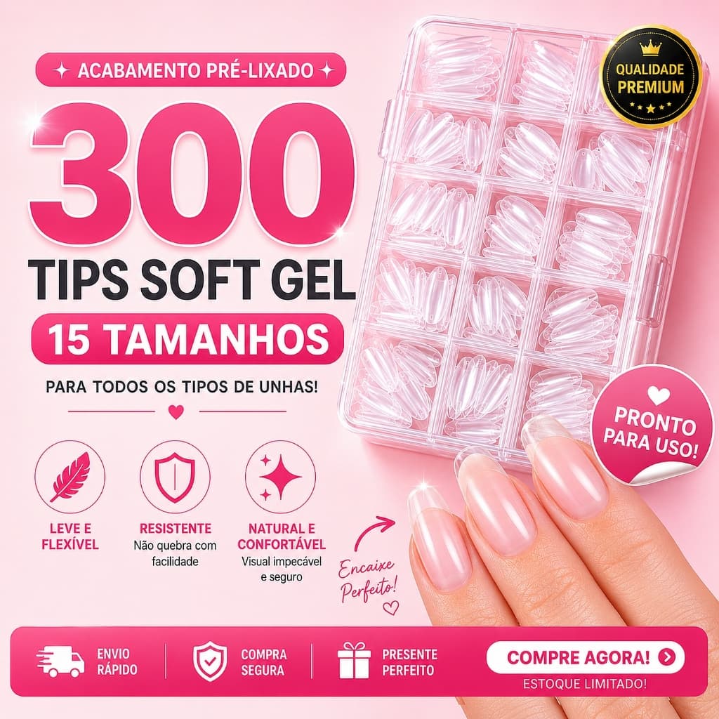 300 Unhas Postiças Soft Gel Foscas Curtas Naturais – Tips Resistentes, Fácil Aplicação e Alta Durabilidade