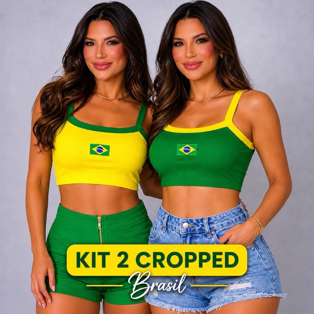 KIT 2 Cropped Top Canelado Feminino Personalizado Copa 2026 Brasil