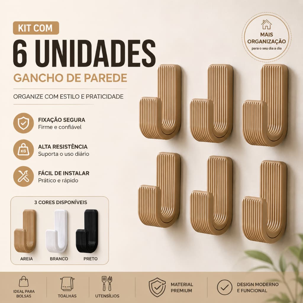 Kit 6 unidades de Gancho de parede Suporte Resistente Com Fita Dupla Face Para Acessórios Variados