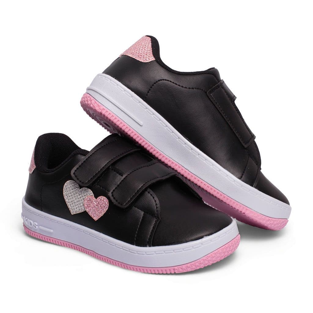 Tênis Infantil Feminino Casual Kids Coração Glitter