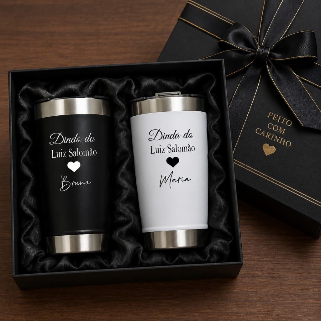 kit 2 copo térmico convite PADRINHO MADRINHA/ DINDO E DINDA personalizado gravação a laser