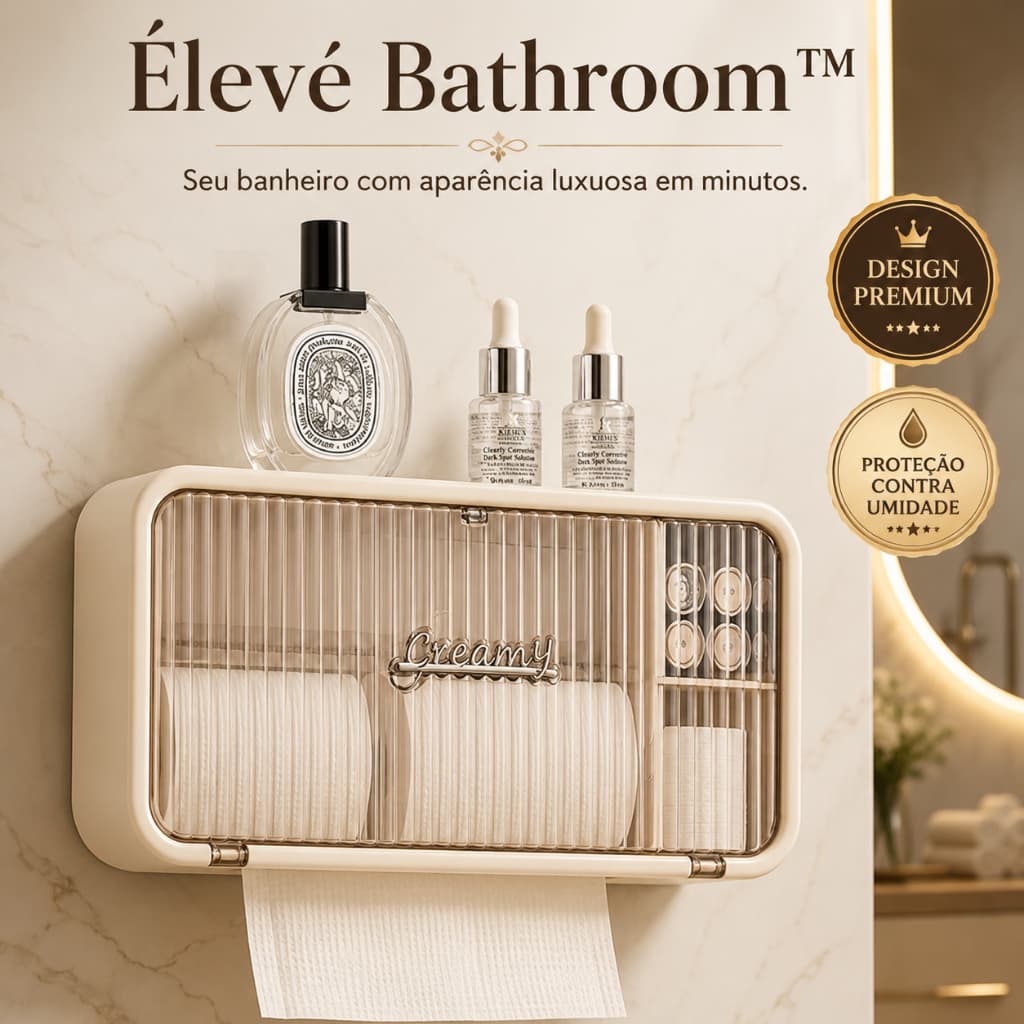 Organizador de Banheiro com Porta Papel Higiênico Premium Élevé Bathroom™ | Compacto, Elegante e Resistente à Umidade