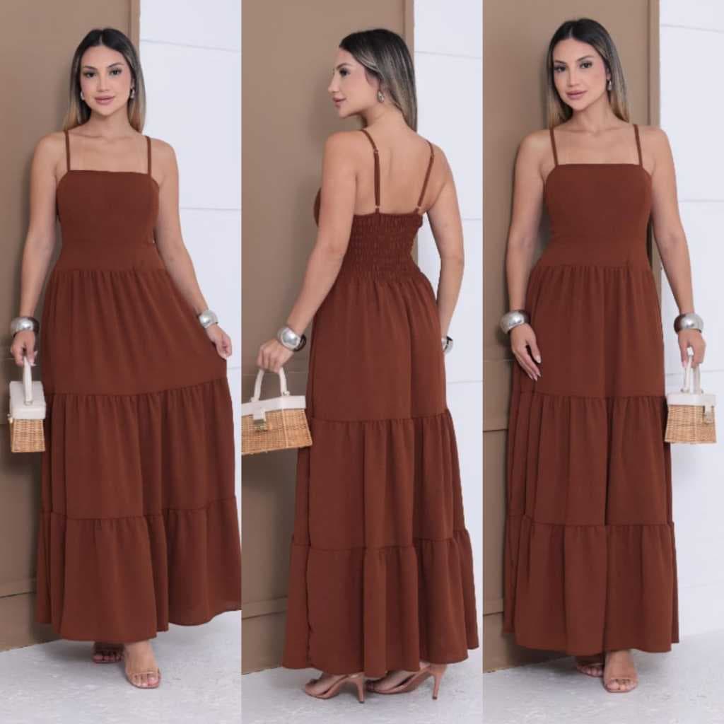 Vestido Longo  Femenina Lastex nas Costas liso DUNA