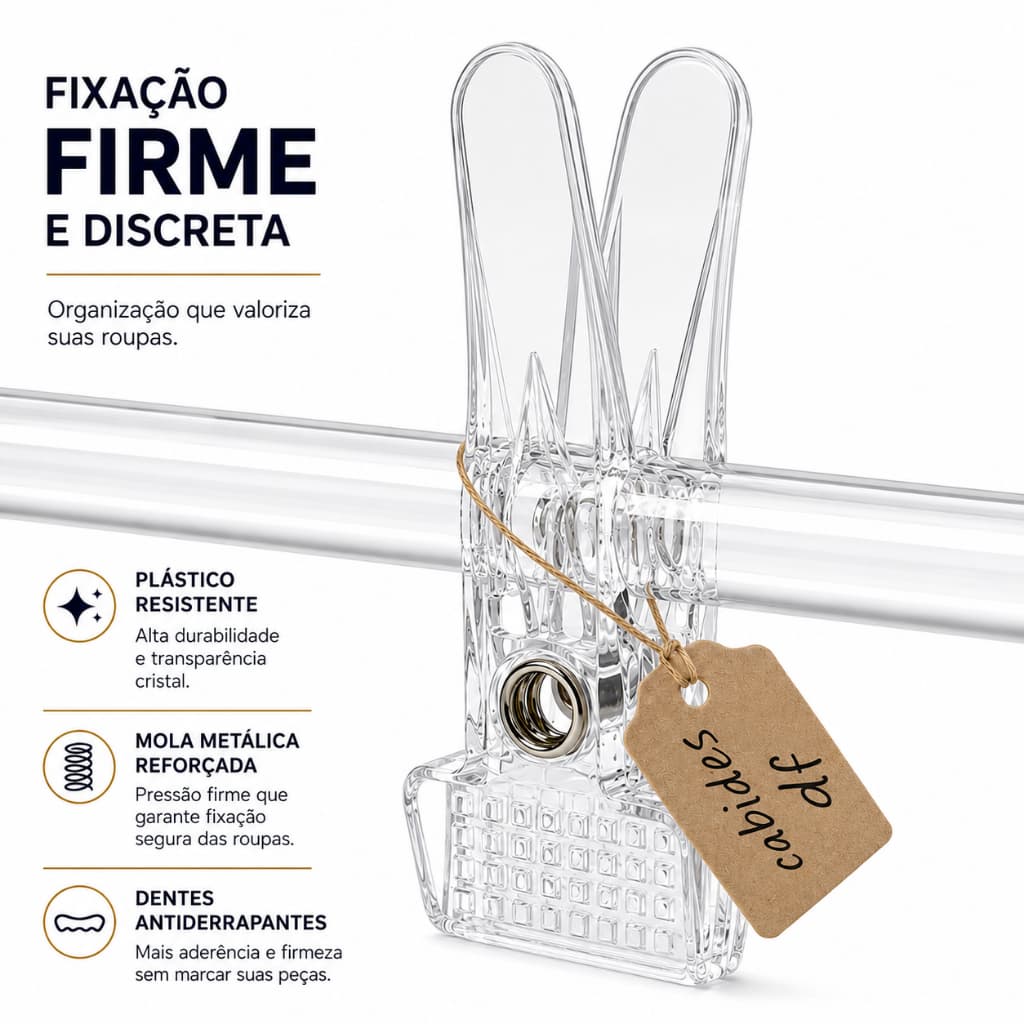 Kit 50 / 100 / 200 Presilhas Cristal Prendedor para Cabide Acrílico Atacado antideslizante reforçada