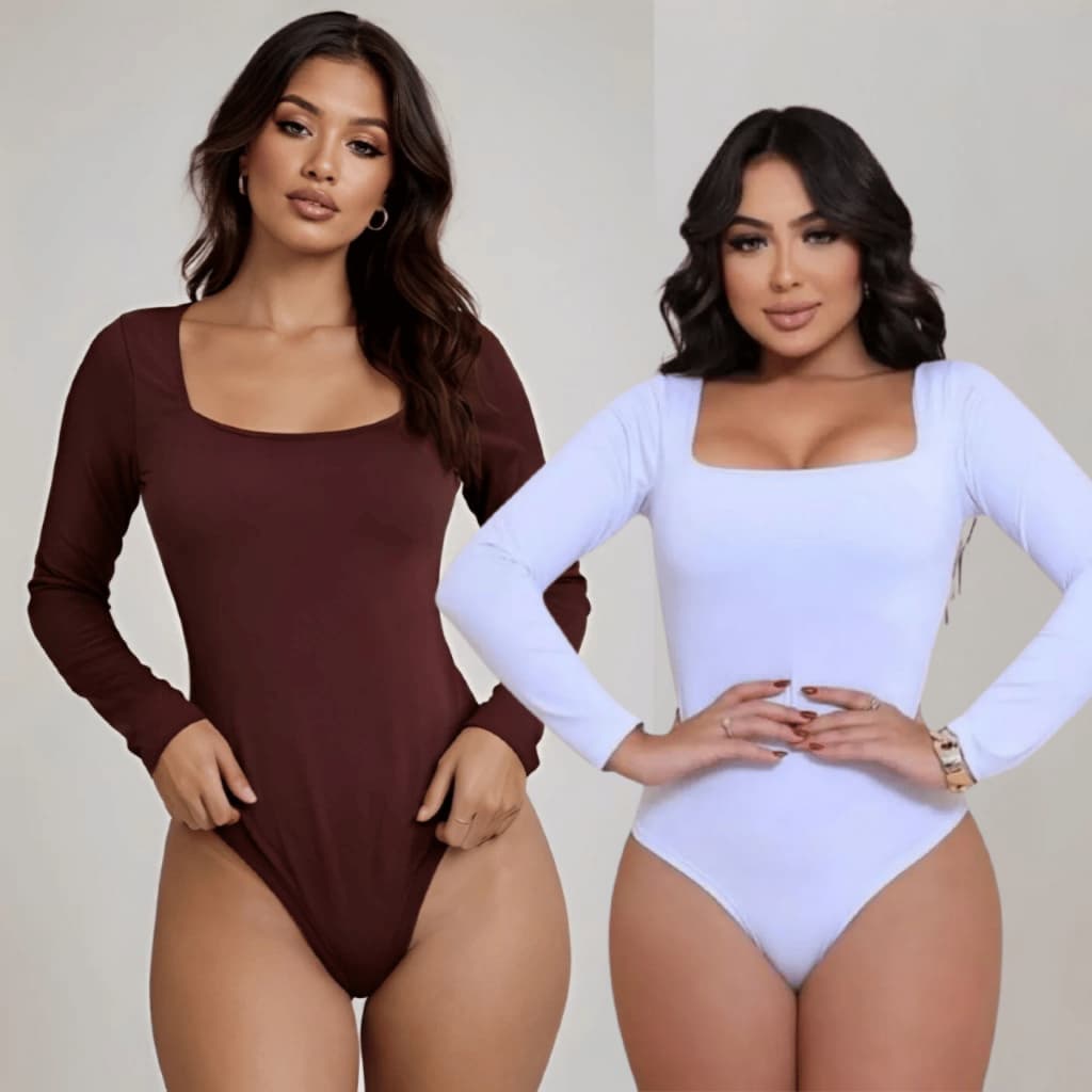 Body Suplex Feminino Decote Quadrado Manga Longa Blusa de Frio Feminino
