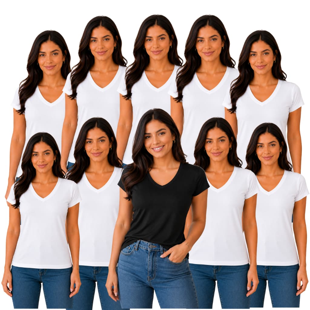 Kit 10 Blusinhas Femininas Viscolycra Viscose 3%elastano Gola V Baby Look Atacado