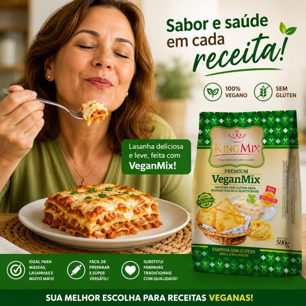 Farinha Vegana Sem Glúten 500g King Mix Para Pastel Lasanha Macarrão Massas Alta Elasticidade - TAMARA OFICIAL✔