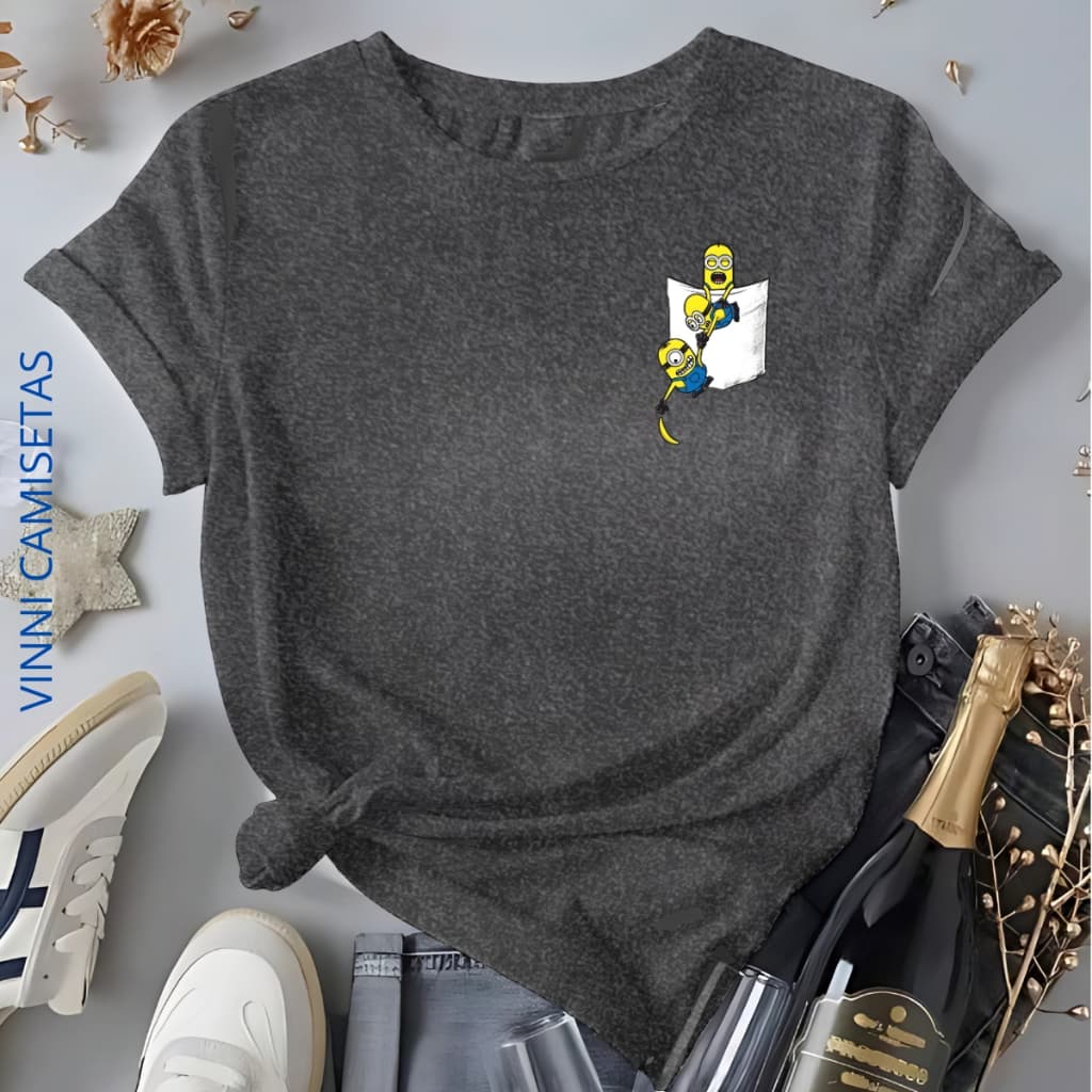 Camiseta Minions Bolsinho Adulto Unissex Blusa 100% Algodão Envio Rápido