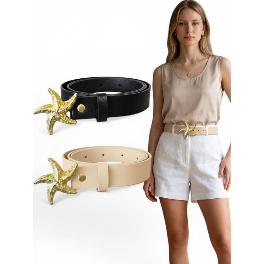 Kit2 Cinto Feminino Da Moda Fivela Estrela Do Mar 2,5cm Ajustável Resistente Fashion - Patricia