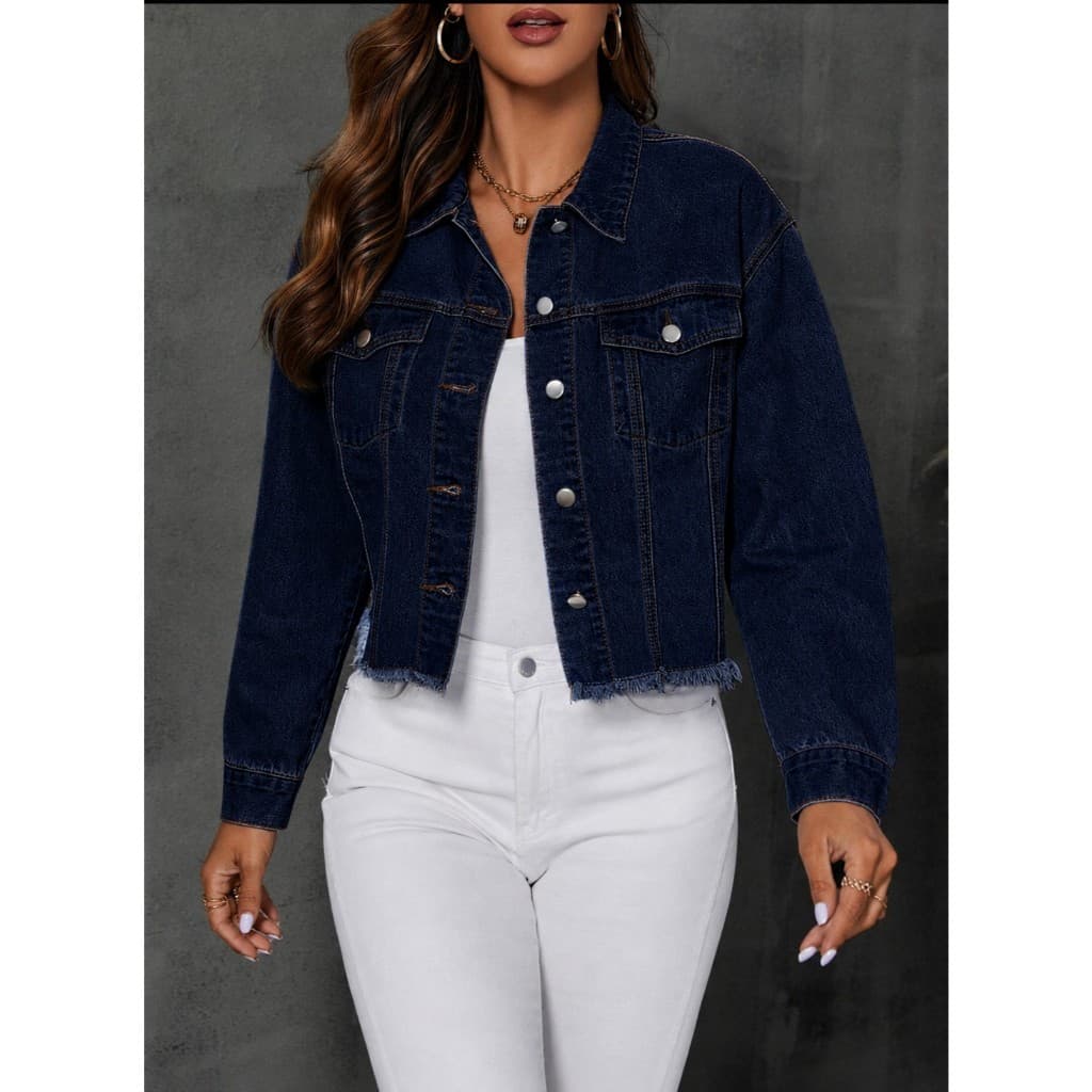 Jaqueta Jeans Feminina Azul Escuro Premium Clássica P M G GG