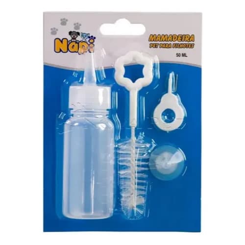 KIT MAMADEIRA 50ML FILHOTE CÃES E GATOS 2 BICOS E ESCOVA DE LIMPEZA
