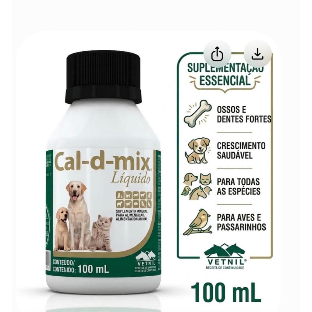 Suplemento Cal-D-Mix Vetnil 100ml / Suplemento Mineral Vitaminico para Animais