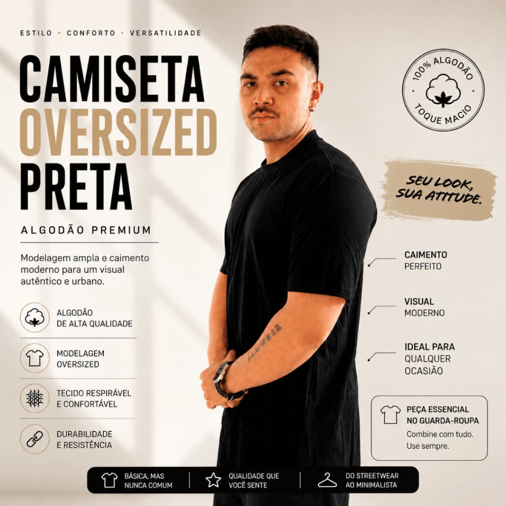 Camiseta Oversized em Algodão