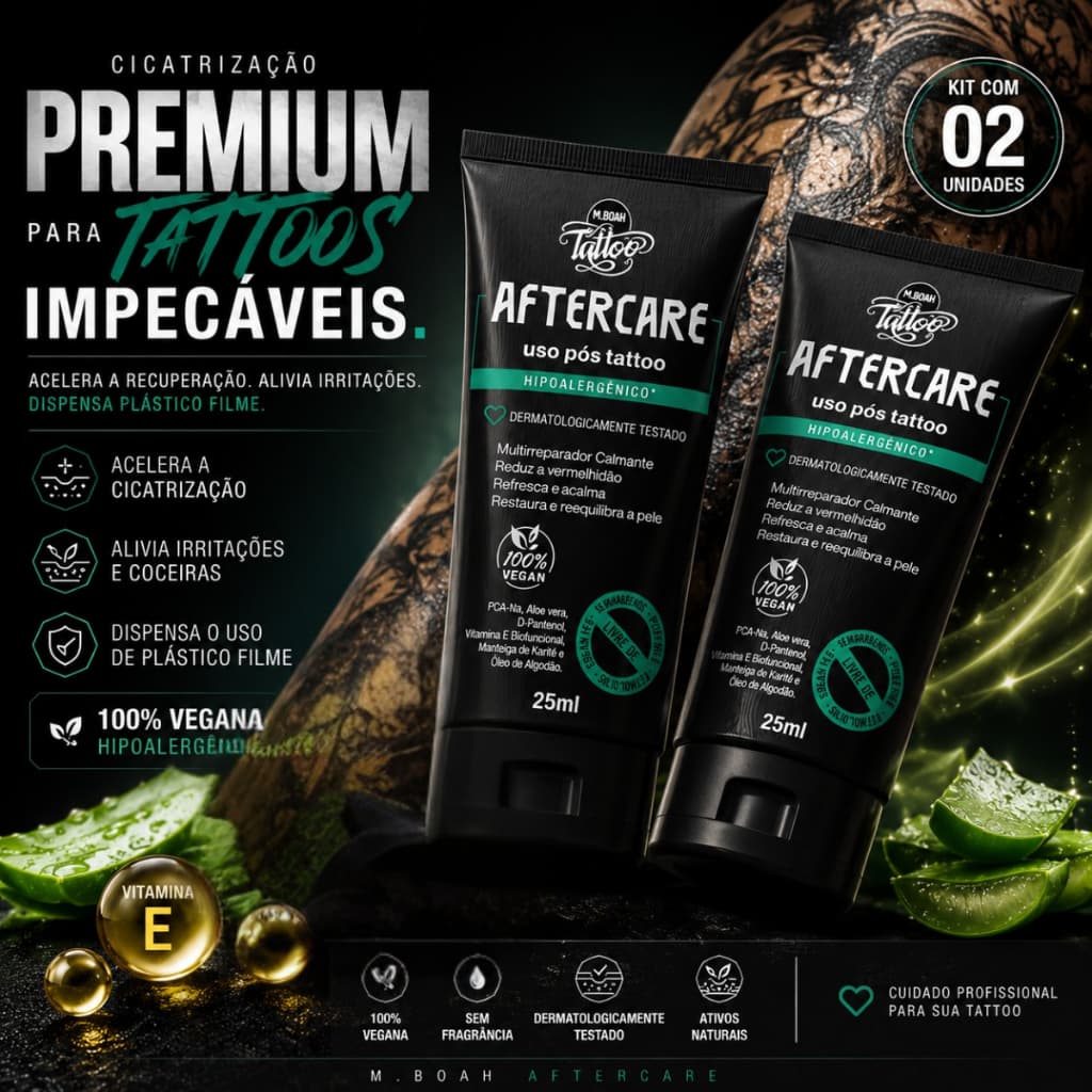 AFTERCARE POMADA REGENERADORA CICATRIZANTE TATUAGEM MBOAH TATTOO - KIT 02 UNIDADES