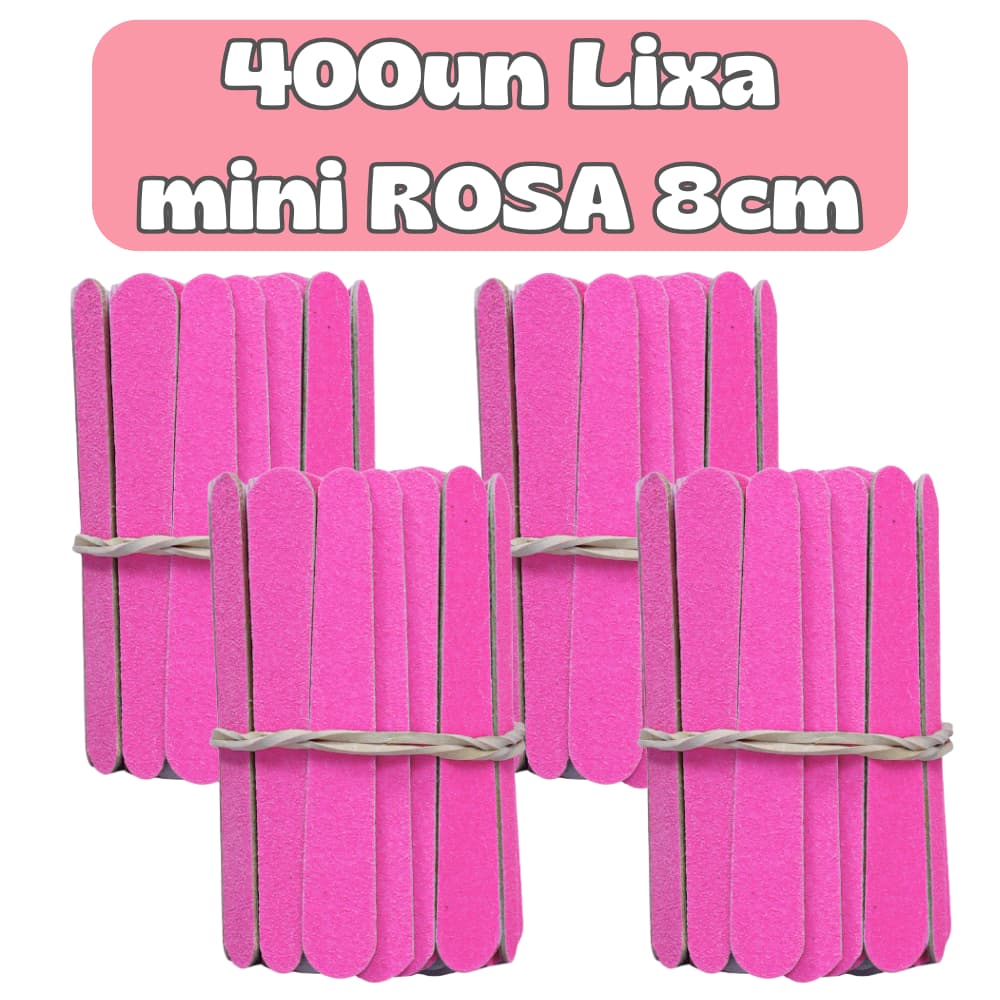 400Un Lixa Mini ROSA 8cm Descartável para Manicure Pedicure Estética Salão de Beleza Spá