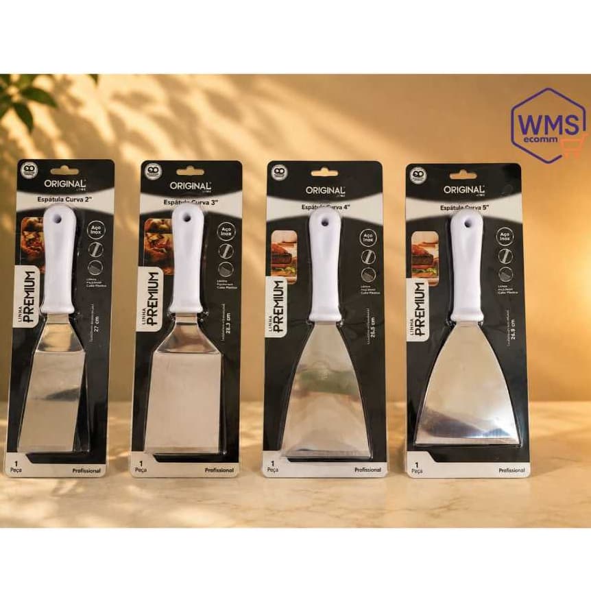 Espátulas n° 2,3,4,5 - Kit Espátulas Inox - Em Inox Reta E Curva Para Lanches Chapa Cozinha Chapeiro