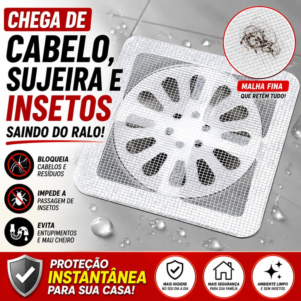 Telas Protetoras para Ralo Adesiva Anti Insetos e Cabelos