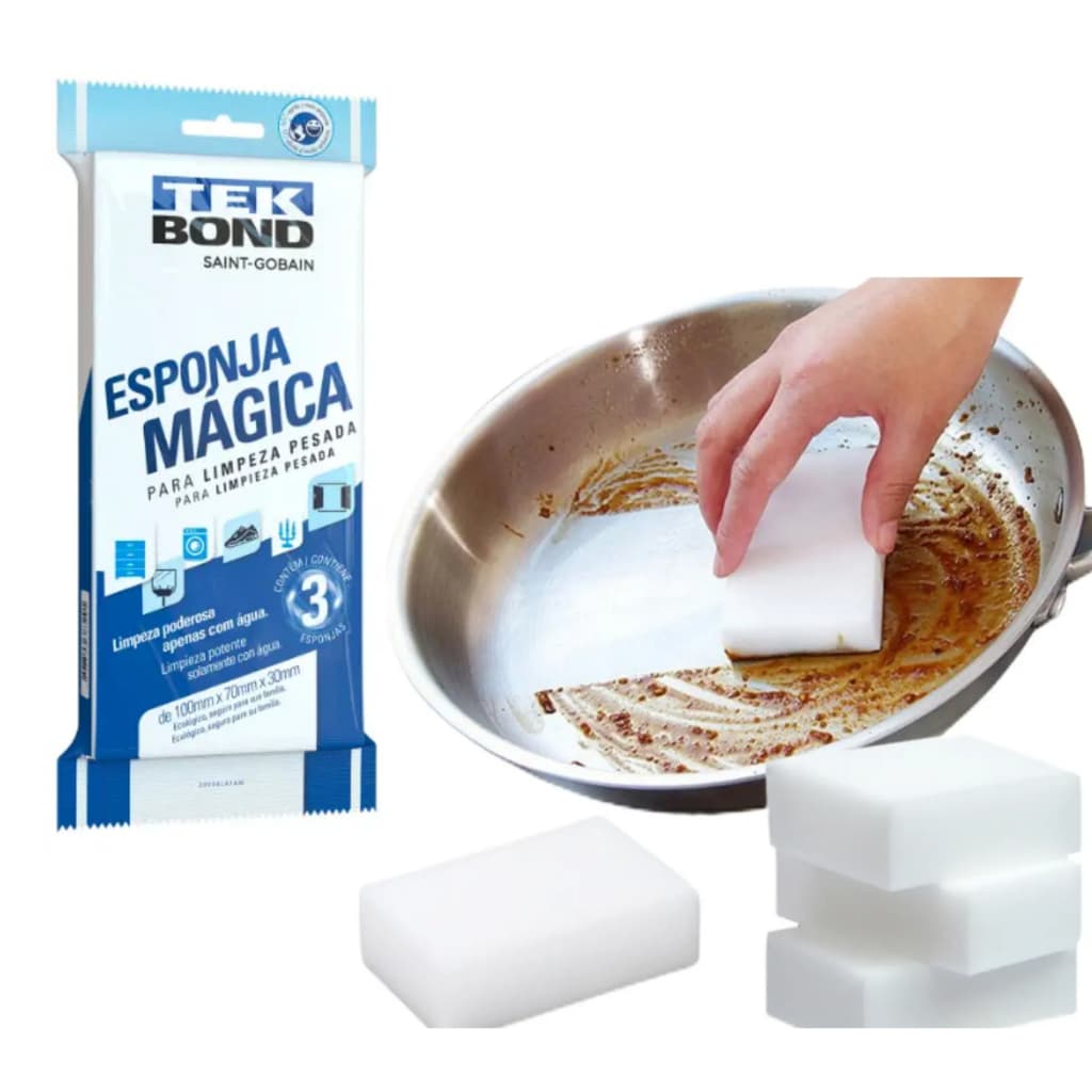 Esponja Mágica Limpeza Pesada Uso Facil Limpeza Profunda TEKBOND c/ 03 Unidade