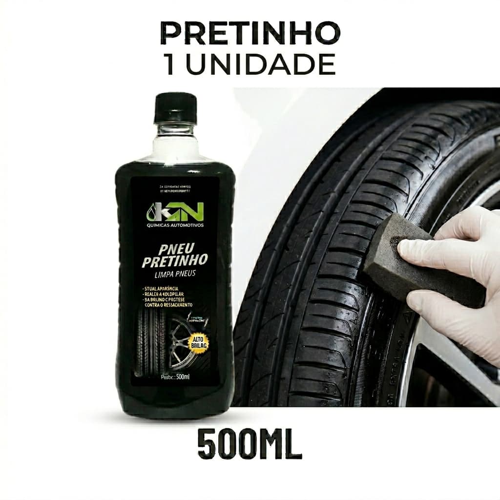 Pretinho Limpa Pneu automotivo KN 500ml Brilho iIntenso roda de carro moto caminhão