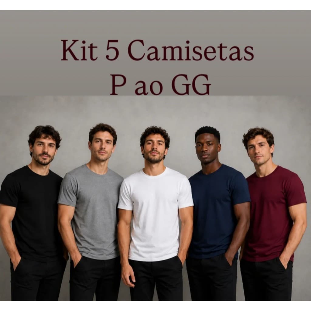 KIT 5 Camisetas LISA masculina básica. Uso casual e esportivo.