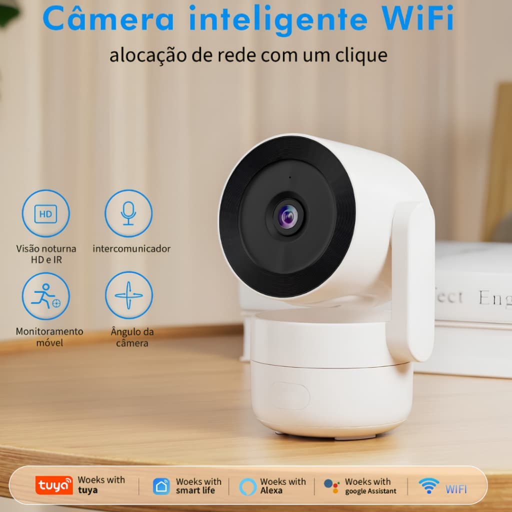 Câmera de Segurança IP PTZ Sem Fio Wi-Fi Full HD Visão Noturna para Segurança Residencial Wifi Tuya