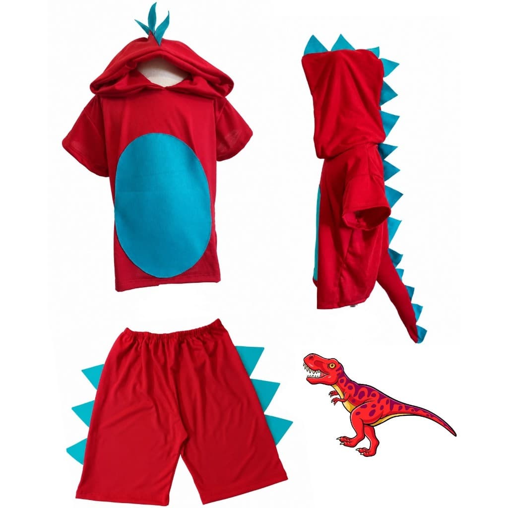 FANTASIA DINO VERMELHO T REX ESCOLINHA DO DINO CONJUNTO INFANTIL