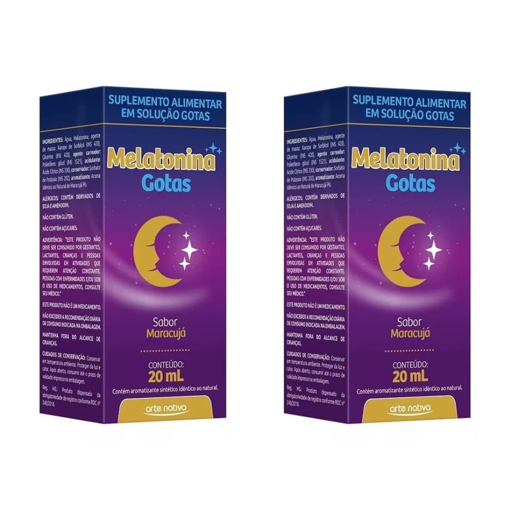 Kit Com 2 Melatonina Gotas 20ml Sabor Maracujá - Arte Nativa