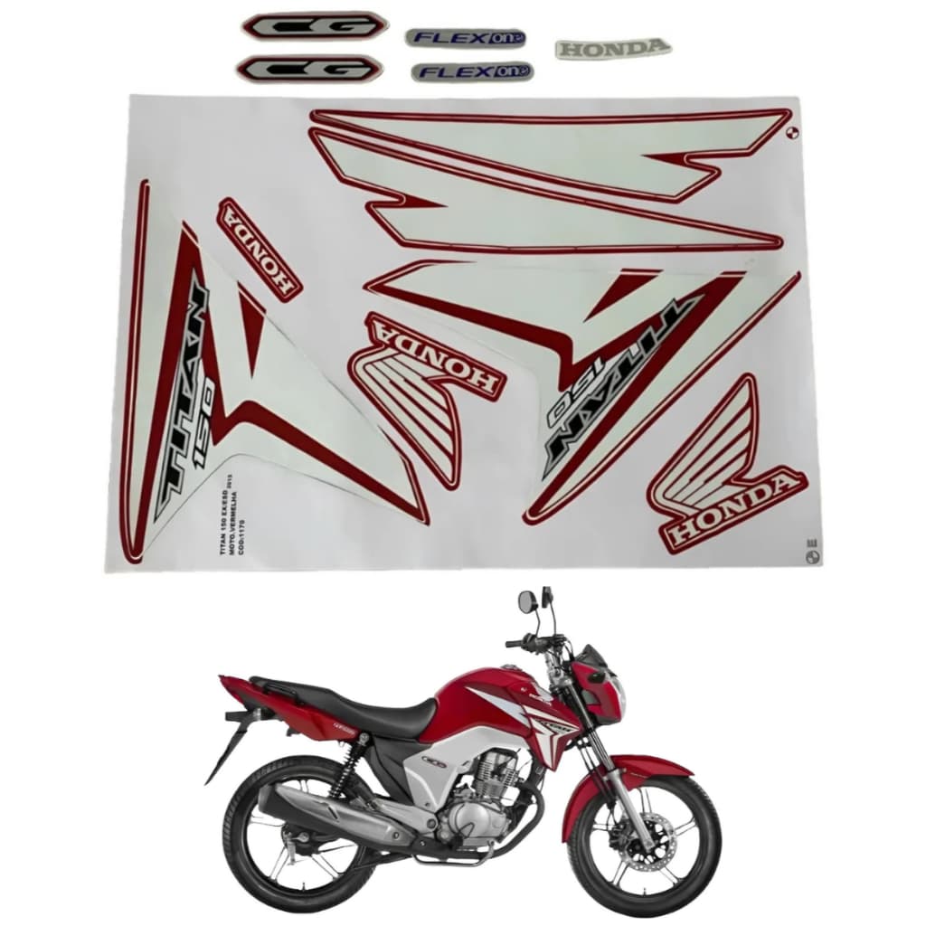Jogo Faixa Titan 150 2015 Vermelha Ex Esd Moto Vermelha