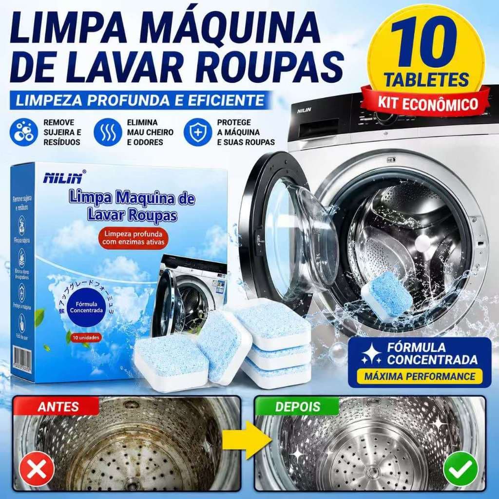 KIT 6/12/24/36 Pastilhas para Limpeza de Máquinas de Lavar Roupas Efervescentes Multifuncional Favourite