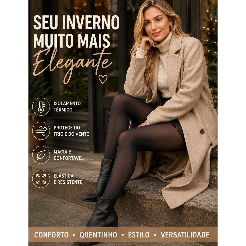 Preta - (P) - Meia calça peluciada fina termica 85 quentinha