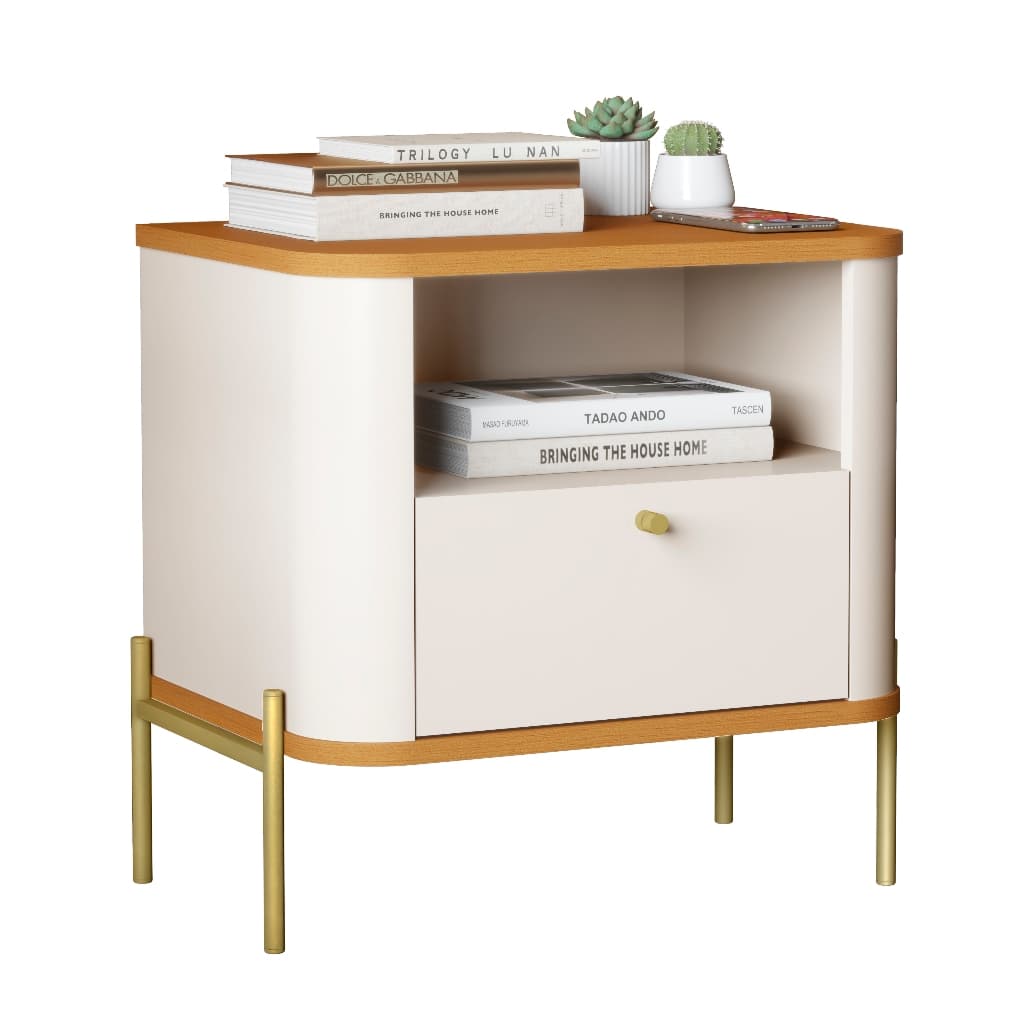 Mesa Mesinha de Cabeceira Retrô Luxo New Criado Mudo Slim 1 Gaveta pés de ferro moderna e elegante Mavica Moveis