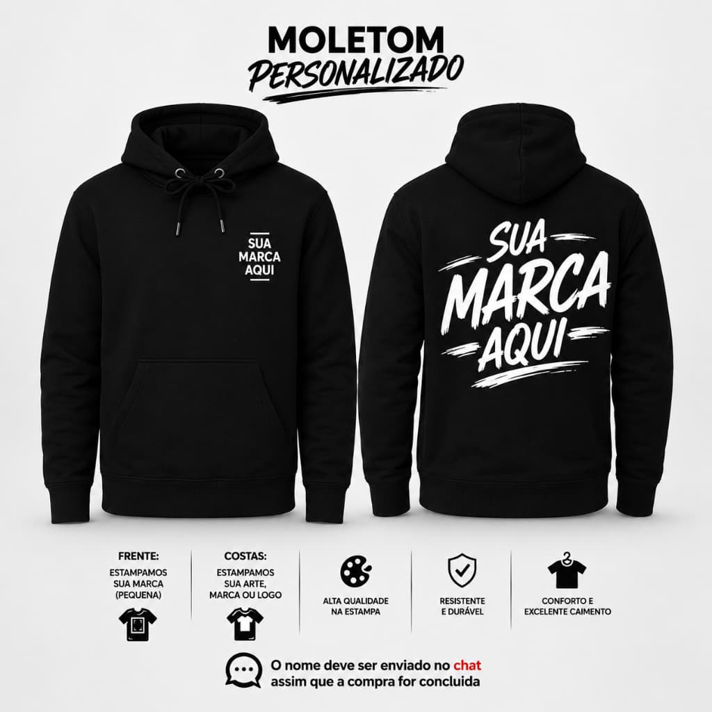 Blusa Moletom Unissex Personalizado Com Marca ou Time Flanelado Frente e Costa