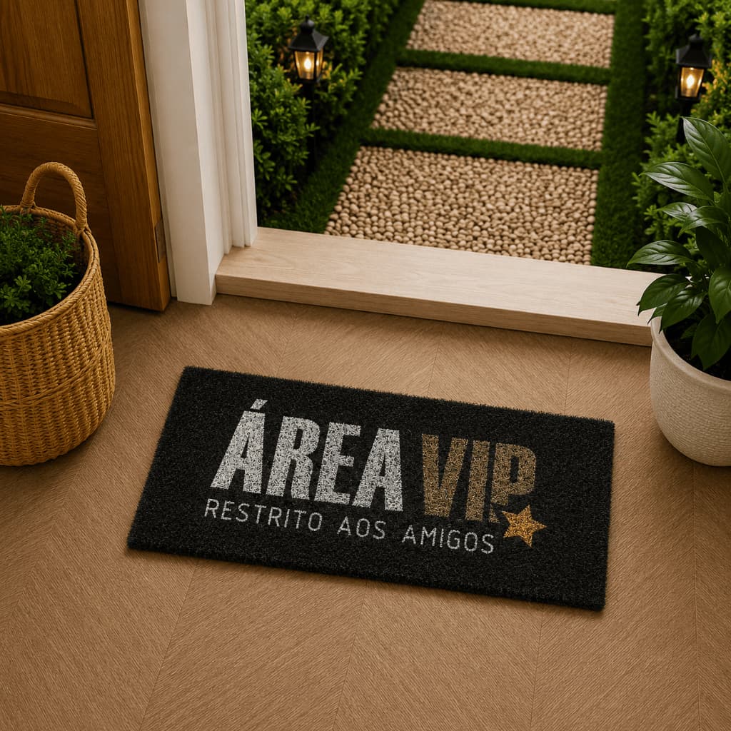 Tapete Porta Entrada Casa Capacho Vinil Area Vip Kapazi Antiderrapante 30x70cm