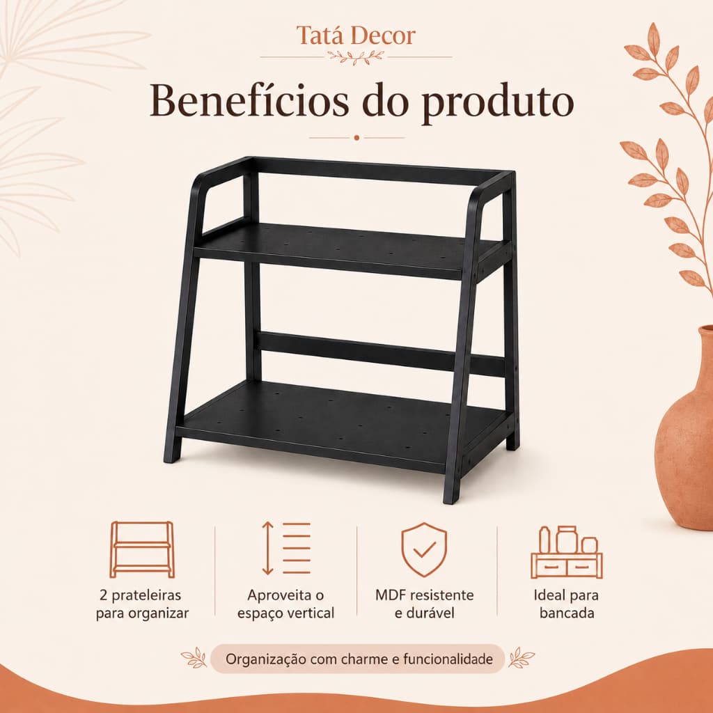 Organizador Multiuso 2 Andares MDF Para Copos Temperos Suplementos Bancada Cozinha