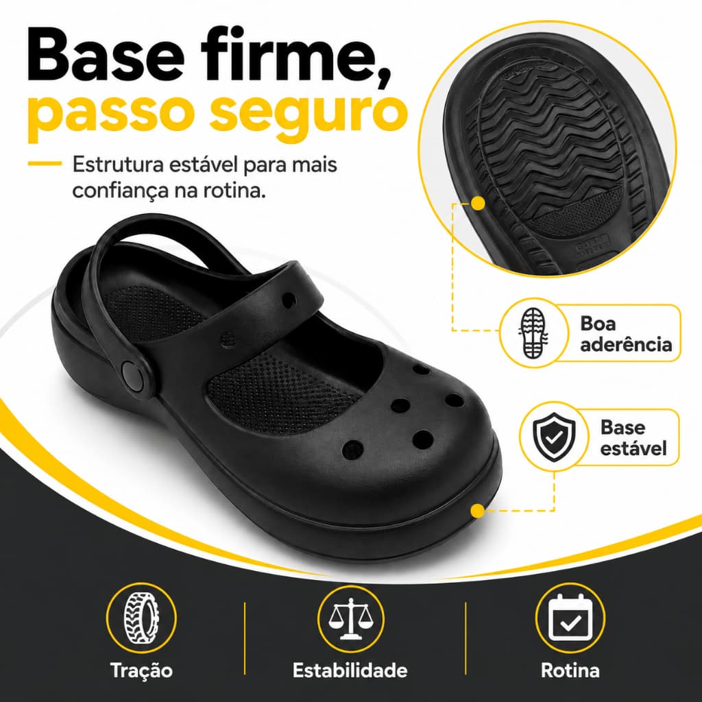 Babuche Preto Super Leve com Alça Ajustável, Respirável e Fácil de Limpar