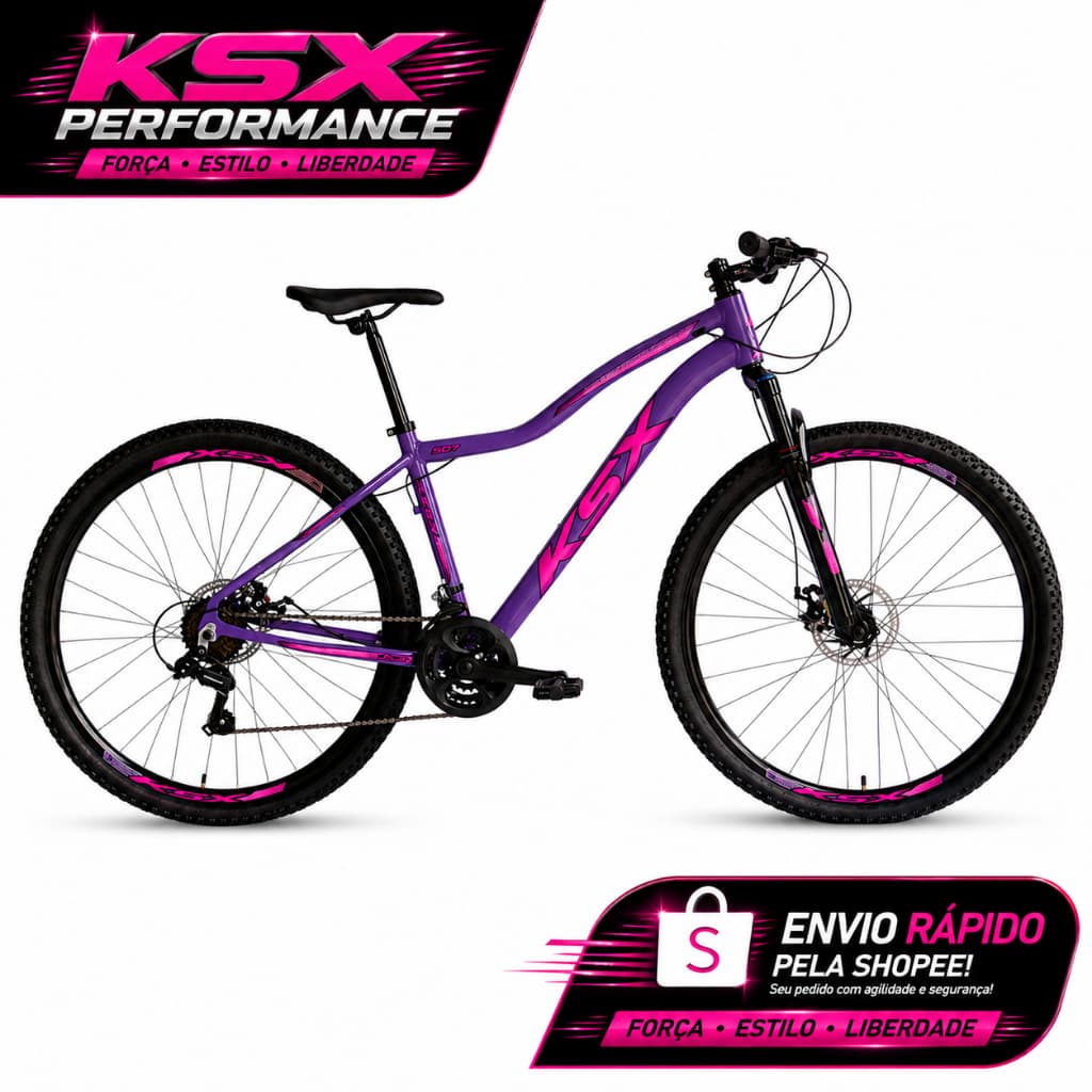 BICICLETA BIKE ARO 29 MTB ALUMÍNIO KSX SD7 21V CÂMBIO SHIMANO CABEAMENTO INTERNO UCL FEMININA