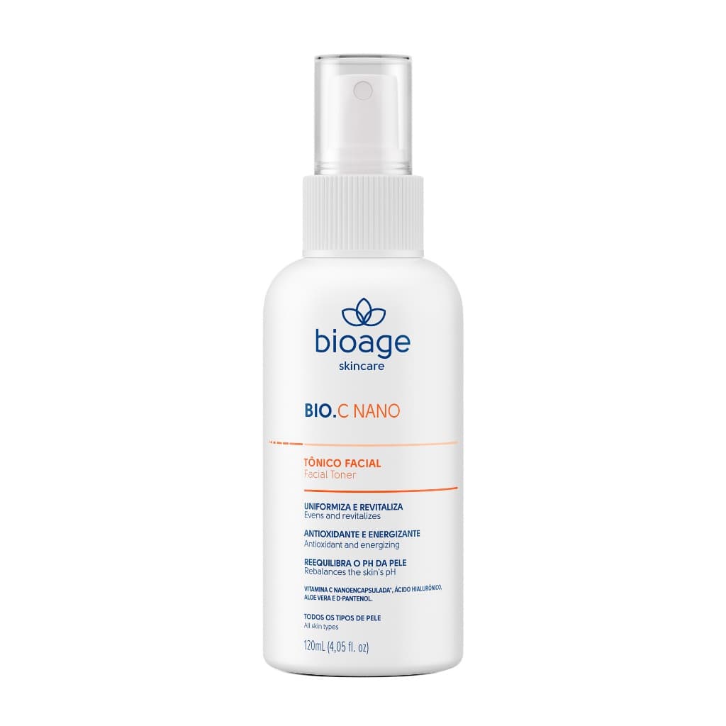 Tônico Facial Iluminador BioAge Bio-C Nano Loção Adstringente Vitamina C Ácido Hialurônico Antissinais 120ml