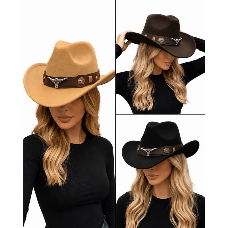 Chapéu Country fedora em Feltro Ocidental Clássico Unissex Aba Larga boiadeira