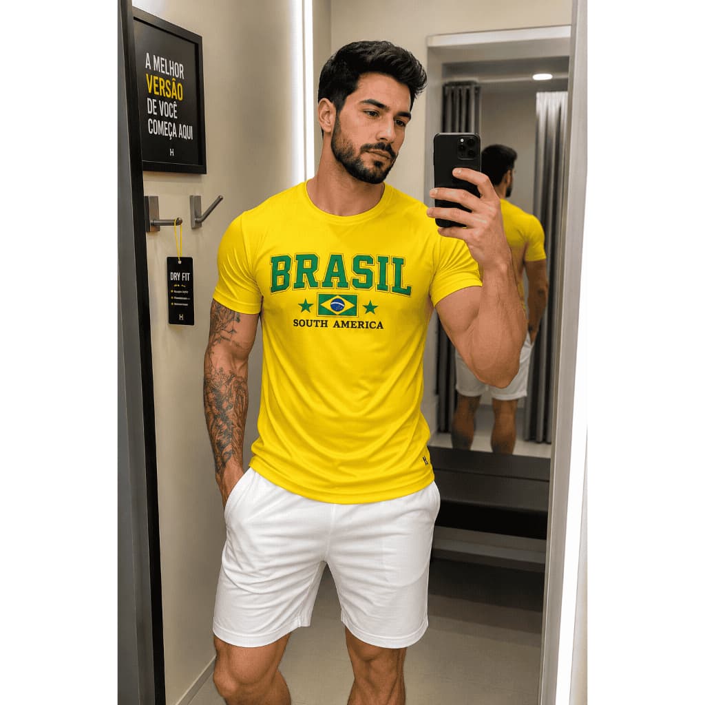 Camiseta Masculina Dry Fit Brasil South America Premium - Malha Fria Esportiva Academia e Casual