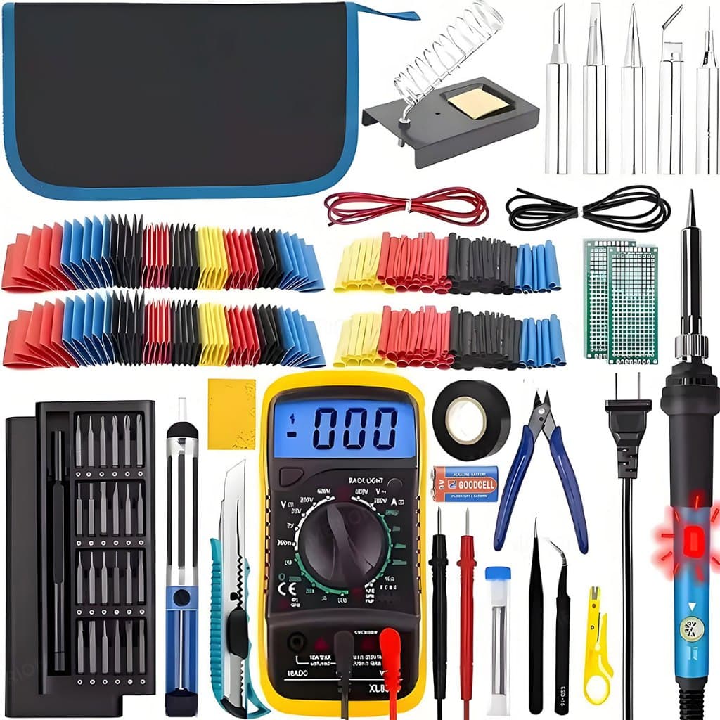 Kit 23 Ferramentas para Eletrônica Multímetro VC830L, Ferro de Solda Ajustável Mochila Organizadora