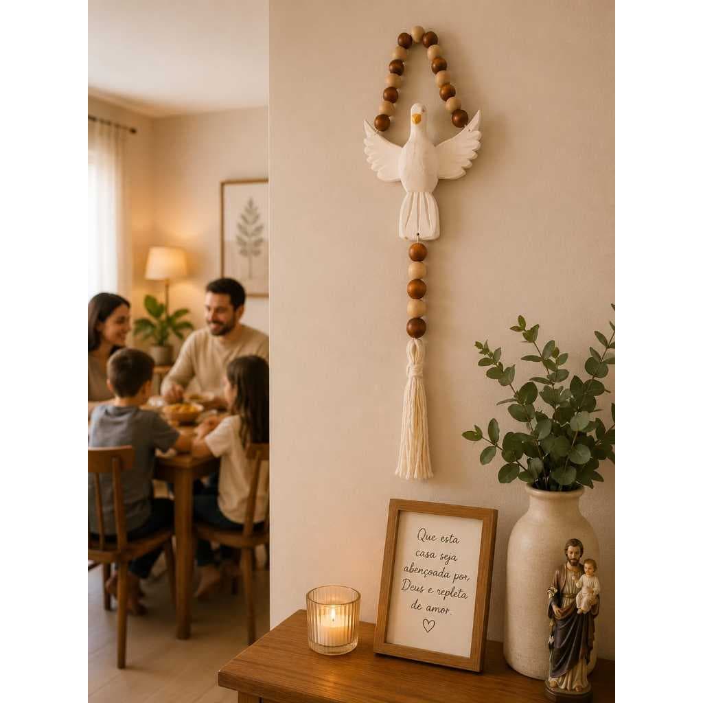 Divino Espírito Santo em Madeira Pintado à Mão Decoração Religiosa Católica Artesanal Parede